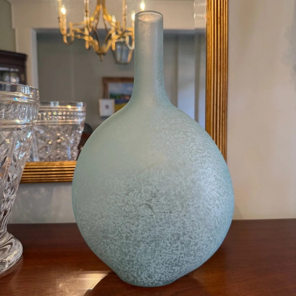 NWT Pottery Barn Frosted Seaglass Bottle Vase Coastal Aqua